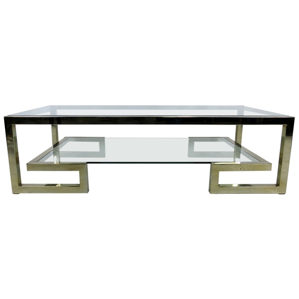 Two-Level Brass Greek Key Coffee Table