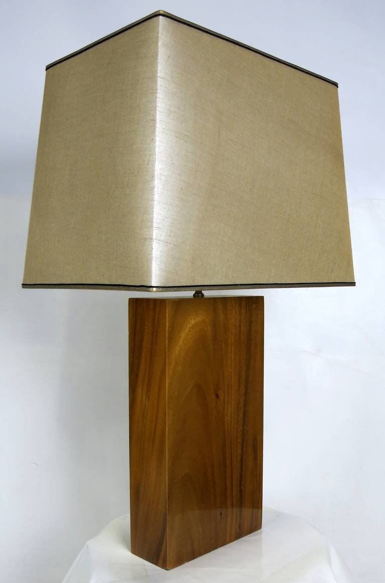 Mid-20th Century Solid Slab Koa Wood Table Lamp
