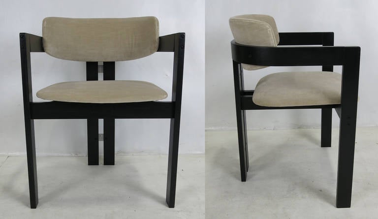 Set of Six Italian Mahogany Pamplona Dining Chairs with polished stainless steel 