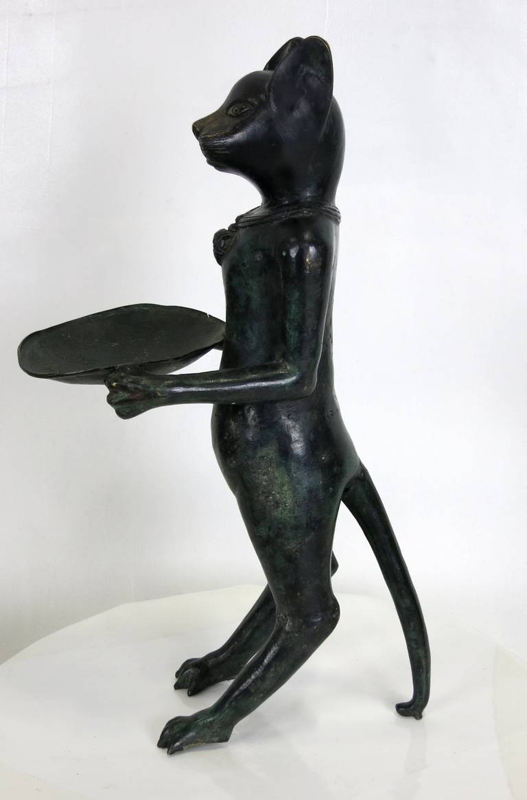 Late 20th Century Large Bronze Le Chat Maître D'Hotel in the Style of Diego Giacometti