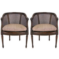 Pair of Louis XVI Style Cane Back Bergeres