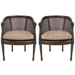 Pair of Louis XVI Style Cane Back Bergeres