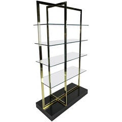 Sculptural Brass Etagere on Ebonized Wood and Brass Base