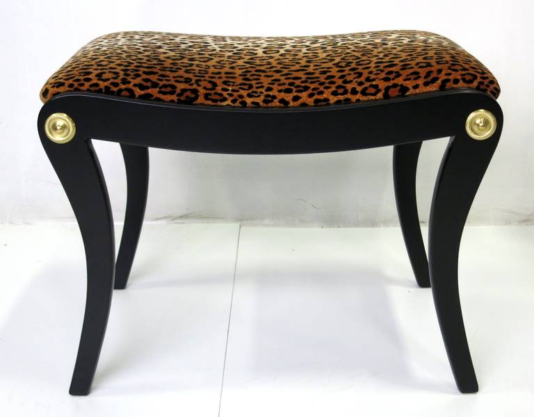 Fine Saber Leg bench by Kittinger, refinished in dark Brown Lacquer.  Original seat is upholstered in faux leather.