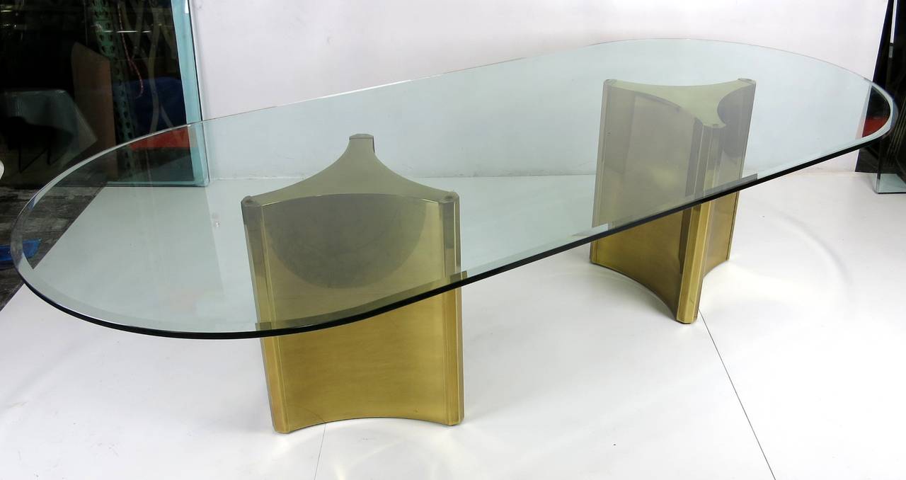 9' Brass Trefoile Base Dining Table by Mastercraft