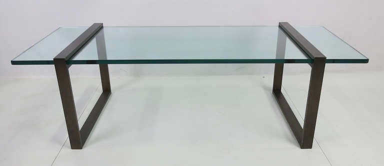 Thick Glass and Bronze Coffee Table by Paul M. Jones, the 