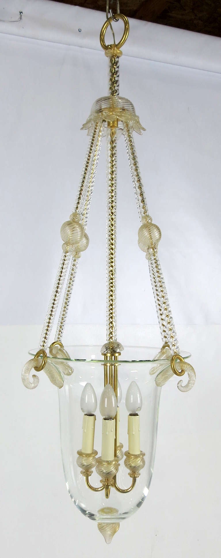 Fantastic Murano glass lantern of clear crystal with Cordonato D'oro decoration by Barovier & Toso.