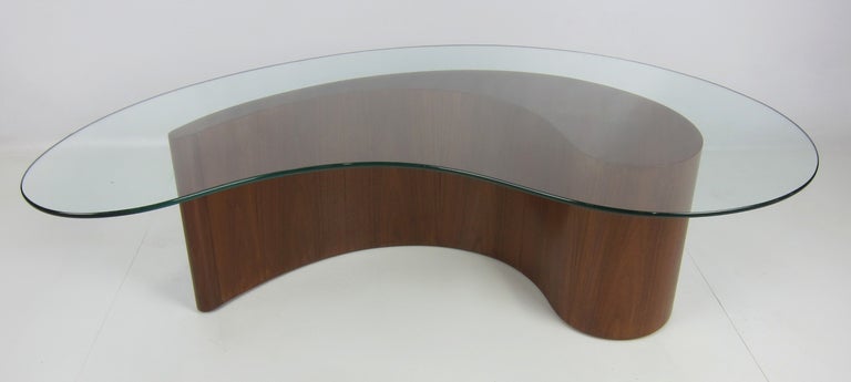 Figured Walnut Comma Form Coffee Table with Freeform Glass Top.
