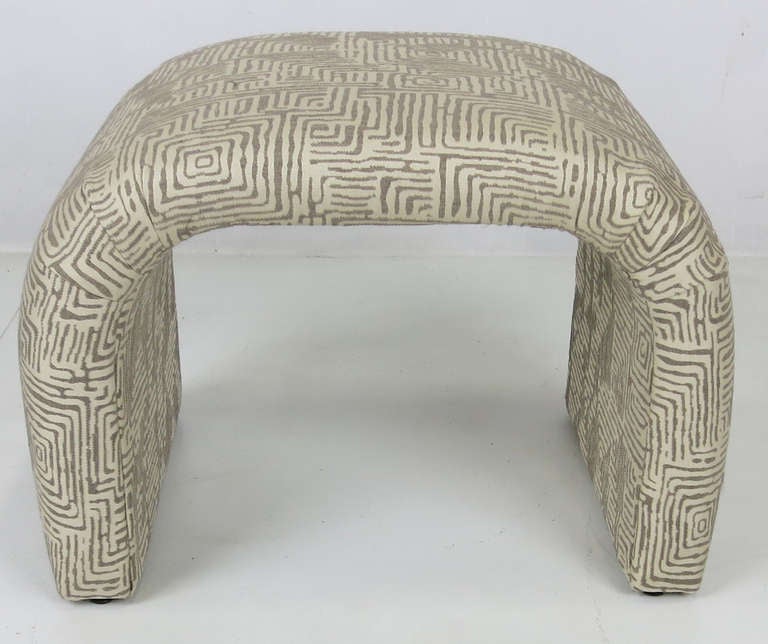 Modern Pair of Waterfall Benches with Tribal Print Upholstery