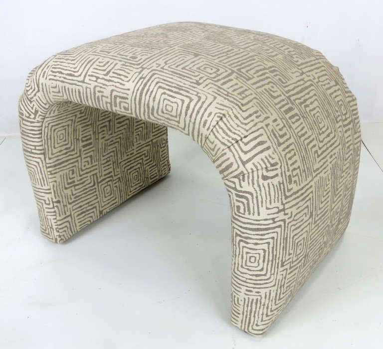 Pair of Waterfall Benches with Tribal Print Upholstery In Excellent Condition In Danville, CA