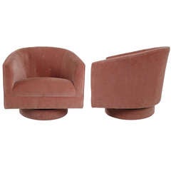 Pair of Velvet Swivel Chairs by Milo Baughman