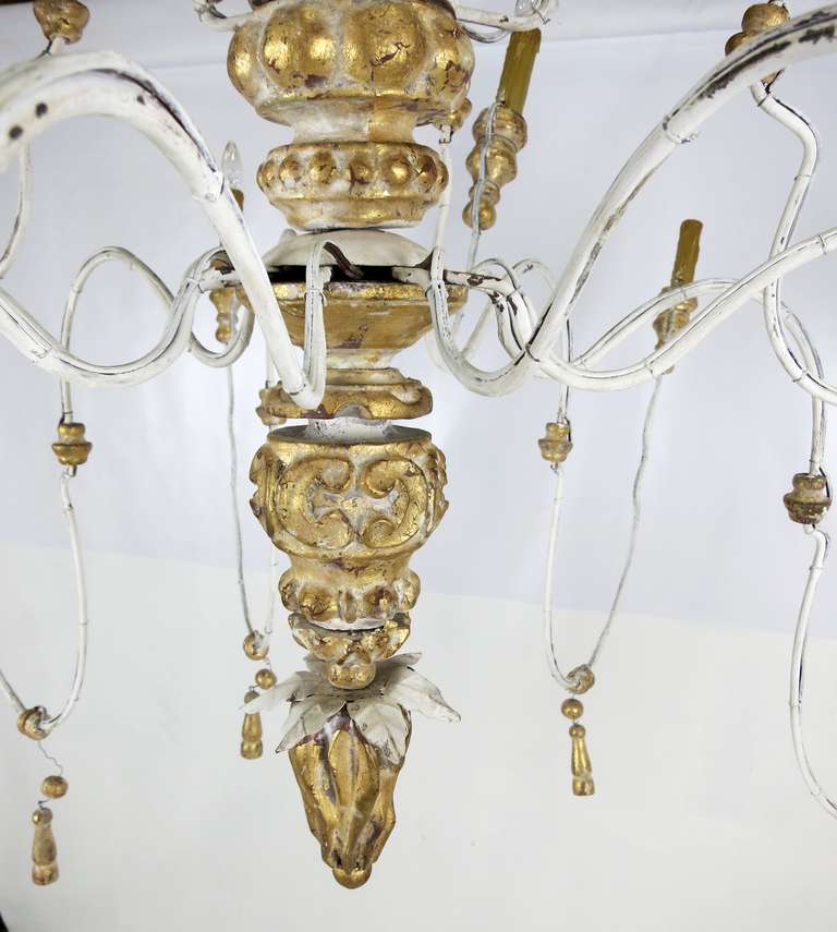 Huge Italian Iron and Carved Parcel Gilt Wood Chandelier 2
