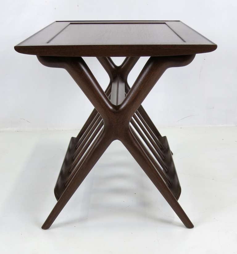American Pair of Modernist Scissor Leg Mahogany Side Tables