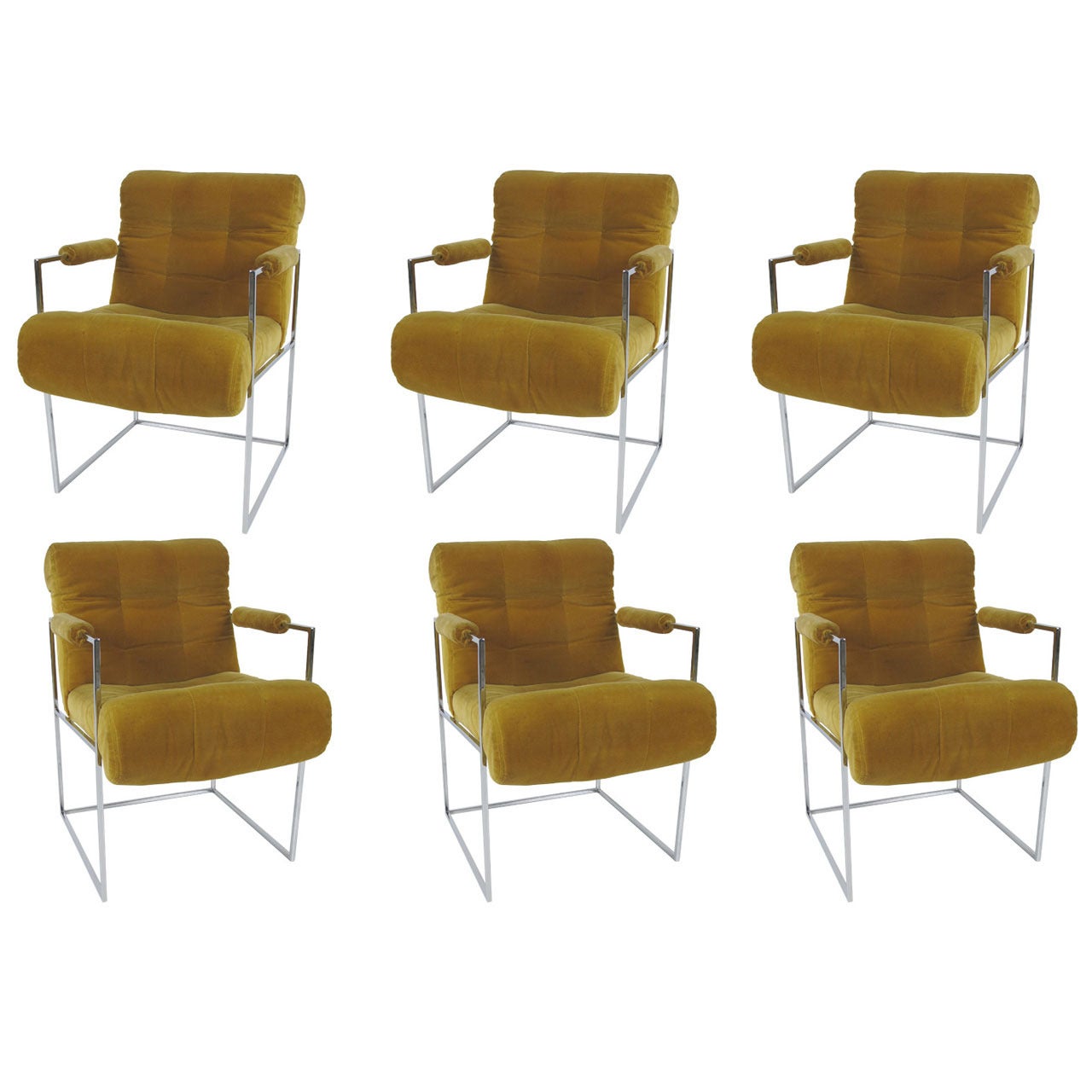 Set of Six Chrome Base Lounge/Dining Chairs by Milo Baughman