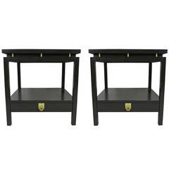 Pair of Mahogany Nightstands or Tables with Brass Mounts