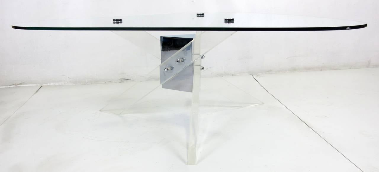 Late 20th Century Lucite and Polished Steel Tripod Coffee Table with Free-Form Top