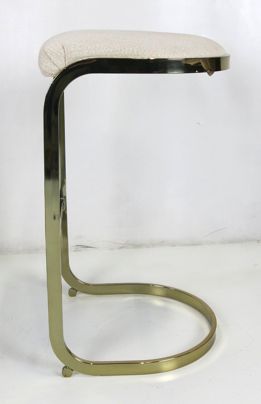 American Pair of Cantilevered Brass Barstools