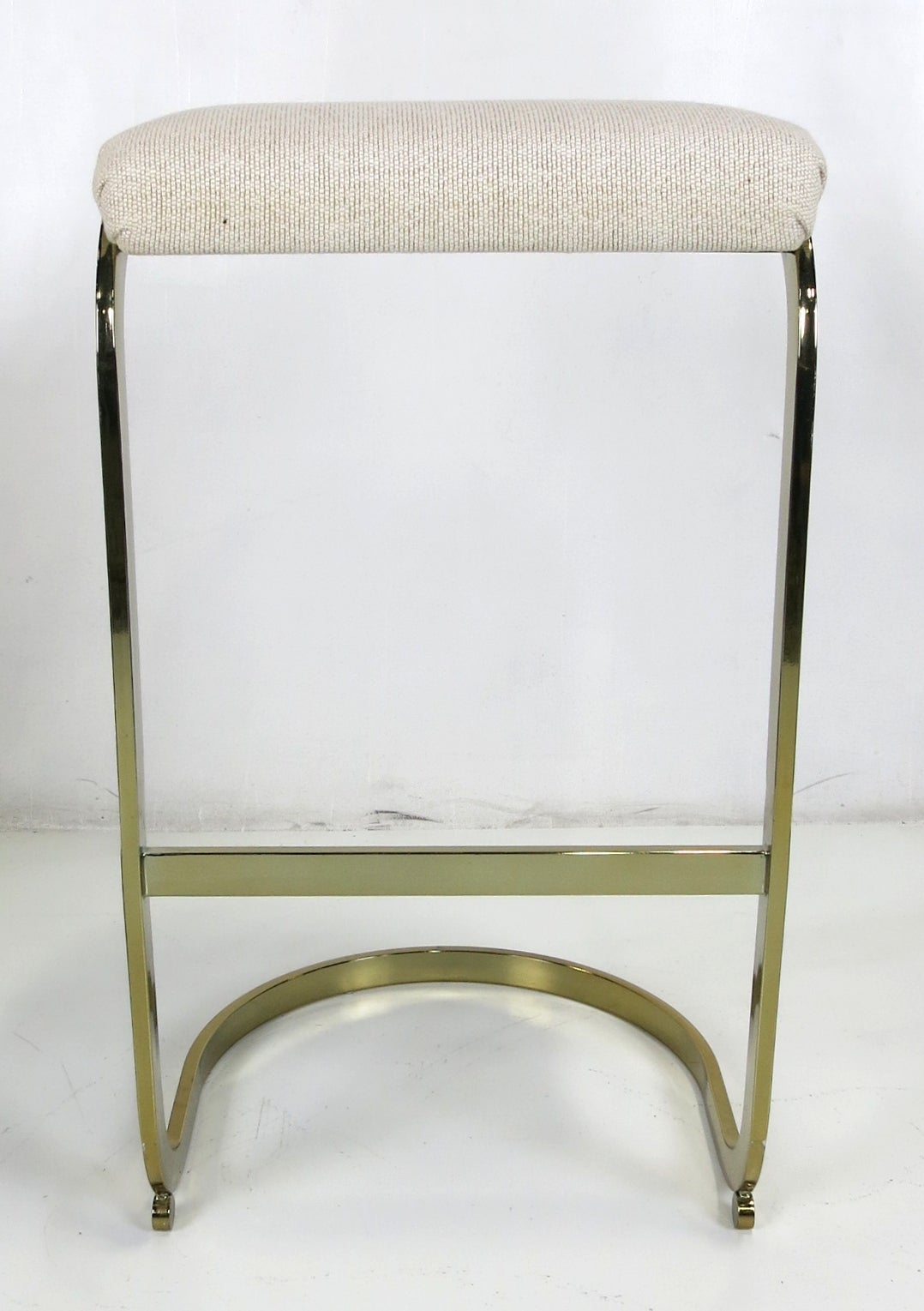Late 20th Century Pair of Cantilevered Brass Barstools