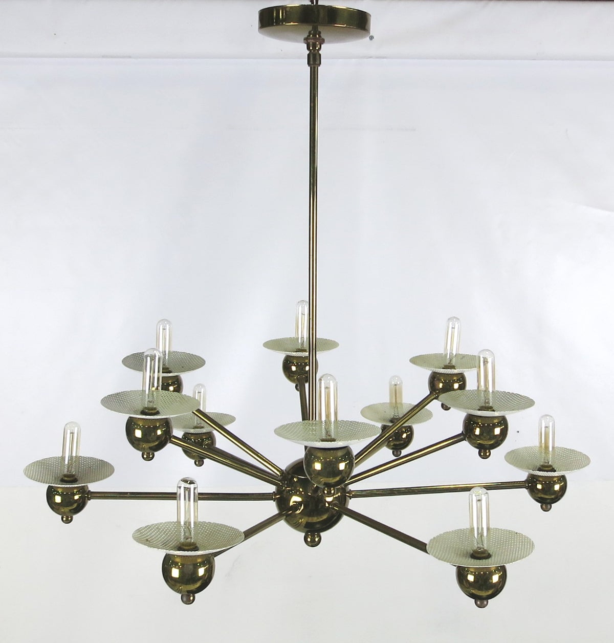 Dramatic Sputnik style brass chandelier with perforated metal 