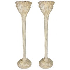 Pair of Plaster Foliate Torcheres by Serge Roche