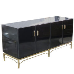 Black Lacquer Credenza on Brass Base