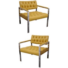 Pair of Italian Leather Lounge Chairs by Milo Baughman