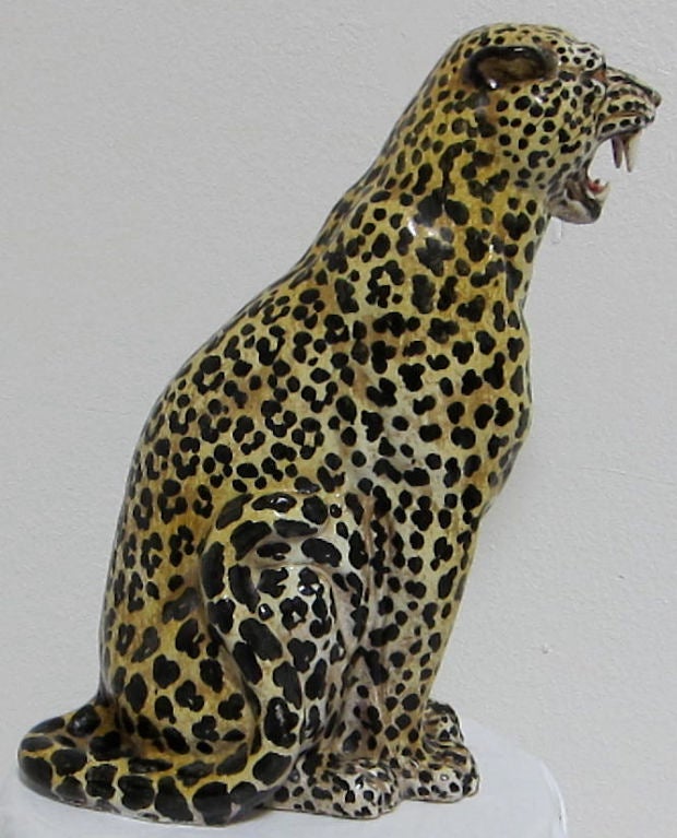 Beautifully detailed, hand-rendered Italian Majolica Leopard.