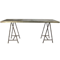 Wrought Iron Sawhorse Table with Bronze Veneer Top