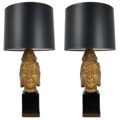 Pair of Gilt Buddha Figure Lamps