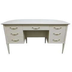 Sophisticated Writing Desk/Bookcase in White Lacquer