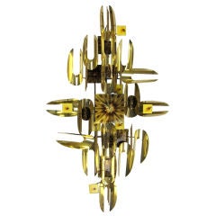 Abstract Brass and Enamel Sculptural Wall Clock 7