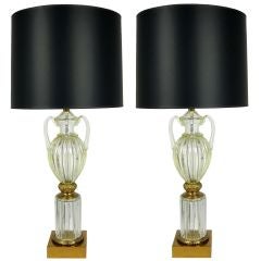 Large Pair of Seguso Glass Urn form Lamps by Marbro 2