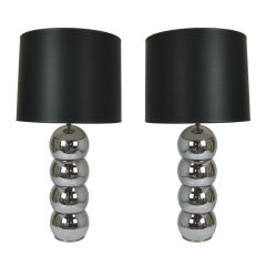 Pair of Stacked Chrome Sphere Table Lamps by Laurel