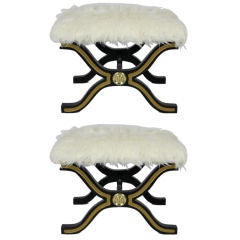 Pair of Dorothy Draper Espana Stools with Tibetan Wool Seats