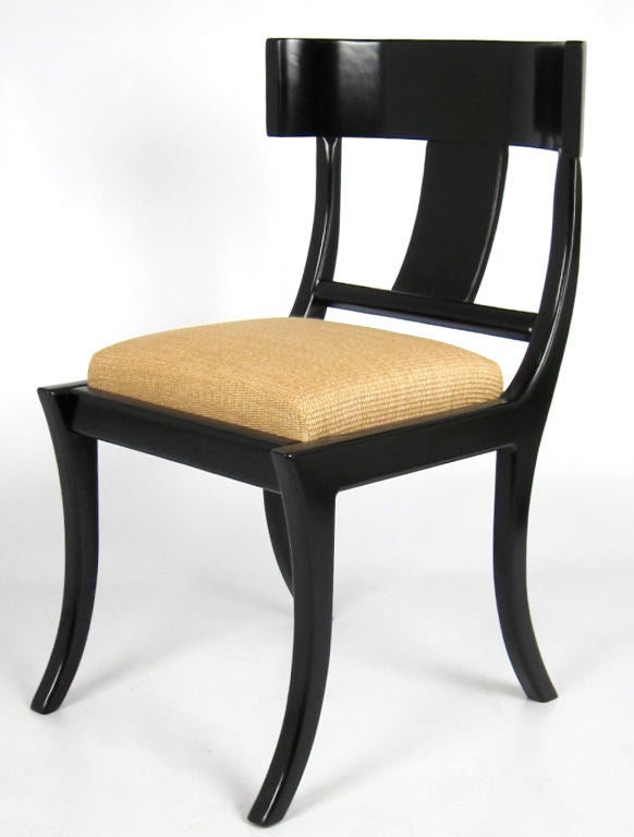 American Pair of Black Lacquer Klismos Chairs