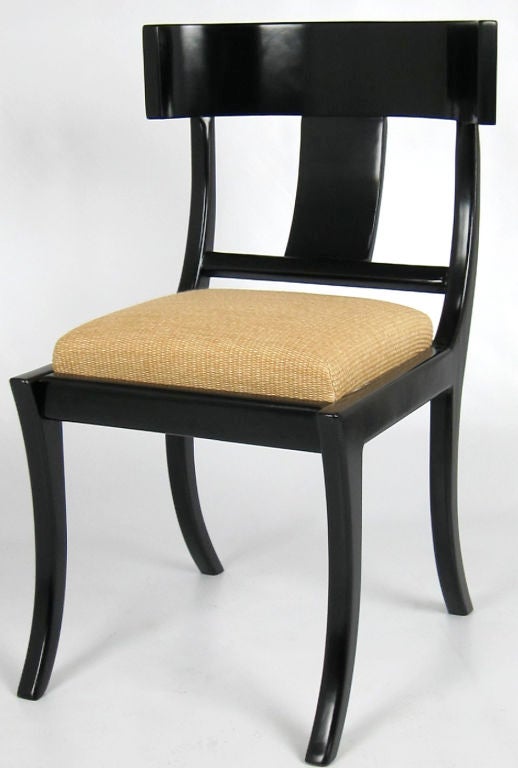 Mid-20th Century Pair of Black Lacquer Klismos Chairs