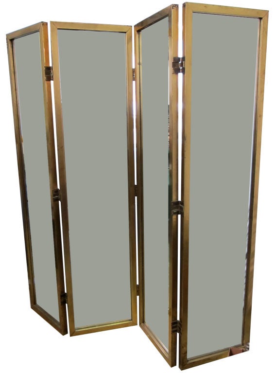 7' Brass Framed Mirror Screen