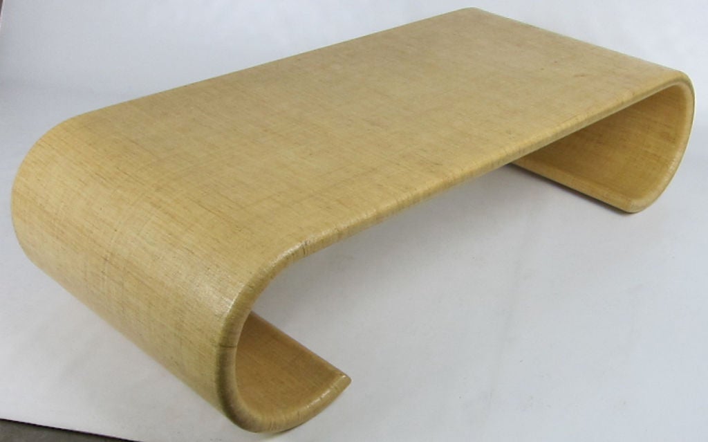 Modern Large Lacquered Grasscloth Clad Scroll Table