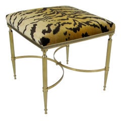 Italian Brass Stool with Scalamandre Le Tigre Upholstery 9