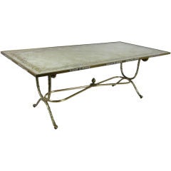 Vintage Bagues Bronze Library Table with Verre Eglomise Top