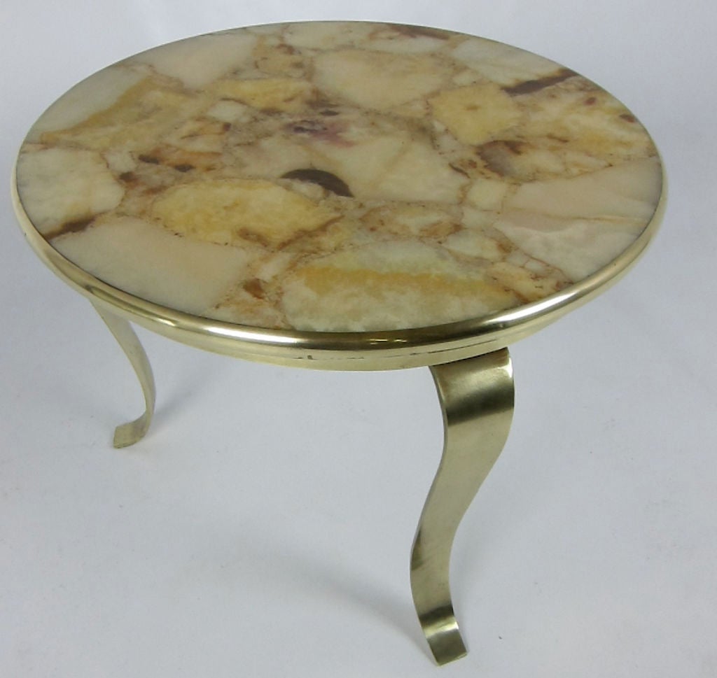 Side table with scrolling bronze legs and framed Onyx Mosaic top by Otto Muller.
