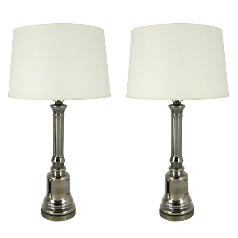 Pair of Mercury Glass Column Form Table Lamps