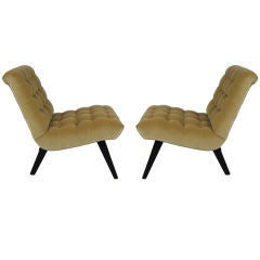Pair of Tufted Velvet Scoop Chairs by Jens Risom for Knoll