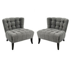 Pair of Tufted Velvet Slipper Chairs