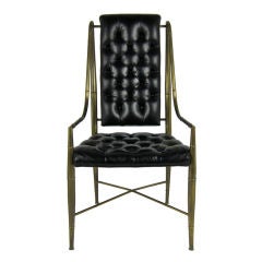 Set of 8 Mastercraft Brass Chairs with Tufted Leather Upholstery