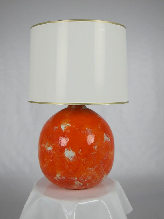 Monumental pair of Orange Lava Glaze table lamps.  Shades are for display only and are not included. 22