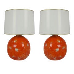 Huge Pair of Orange Lava Glaze Lamps