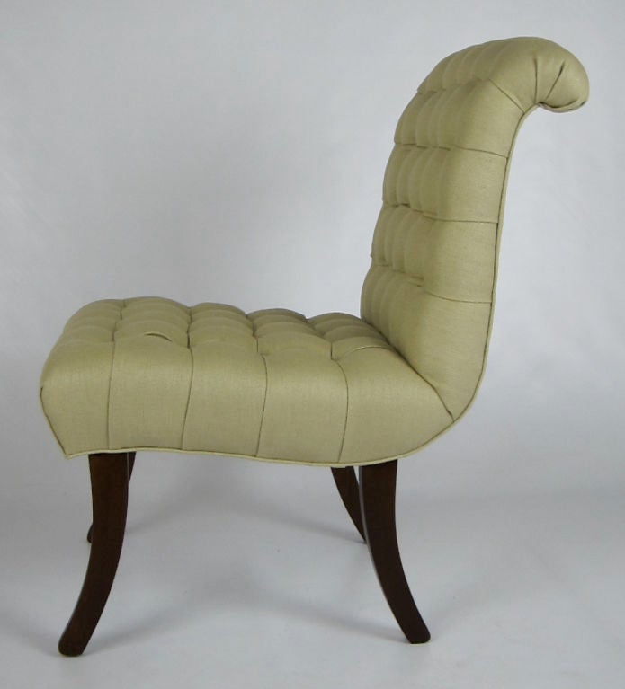 Pair of Tufted Scroll Back Lounge Chairs