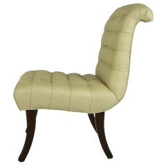 Pair of Tufted Scroll Back Lounge Chairs