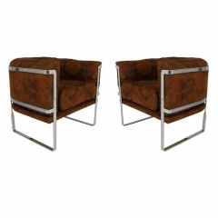 Pair of Chrome Framed Barrel Chairs by Pace Collection